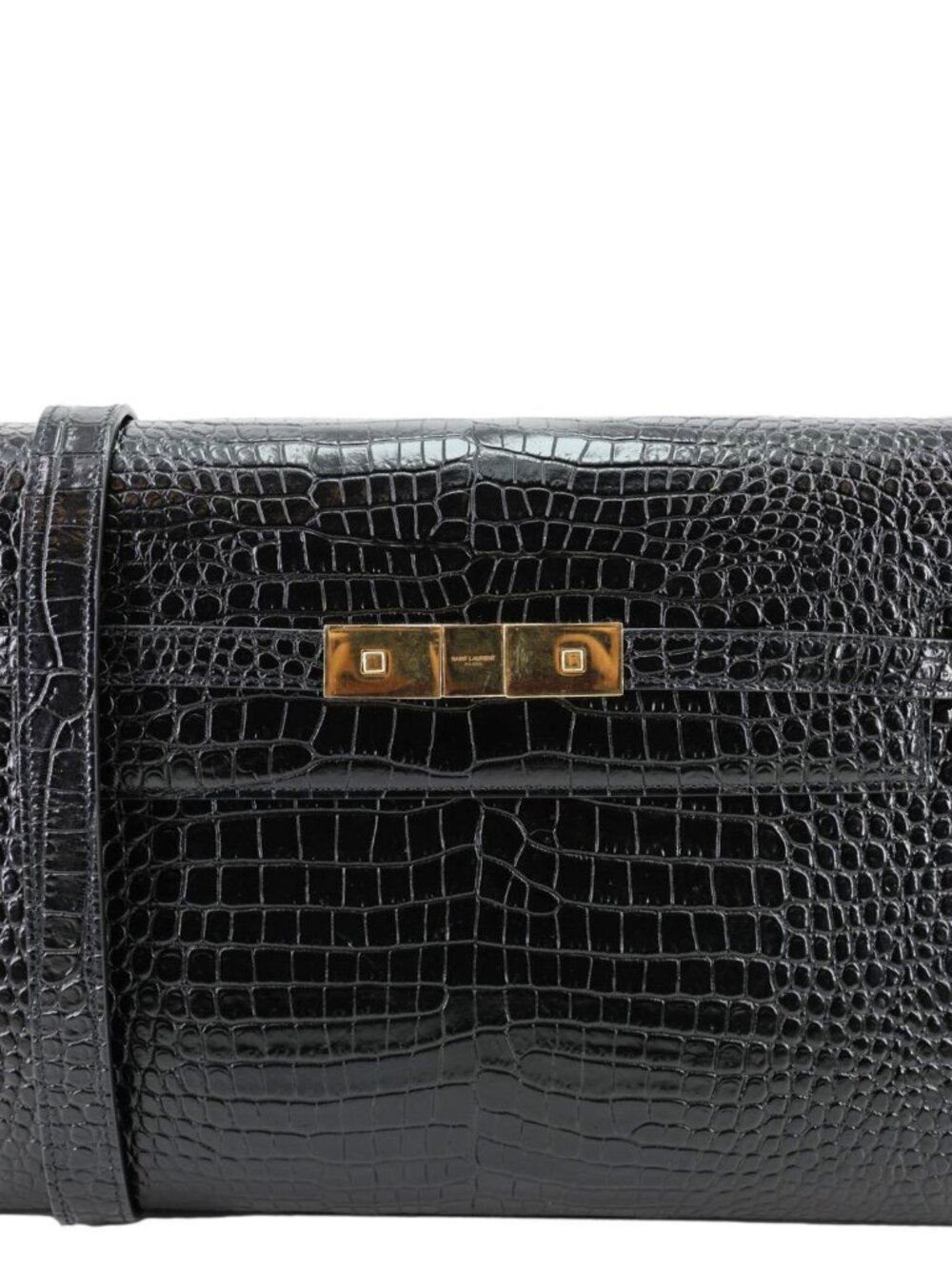 Yves Saint Laurent Manhattan Baguette Crocodile Embossed Leather Shoulder Bag B